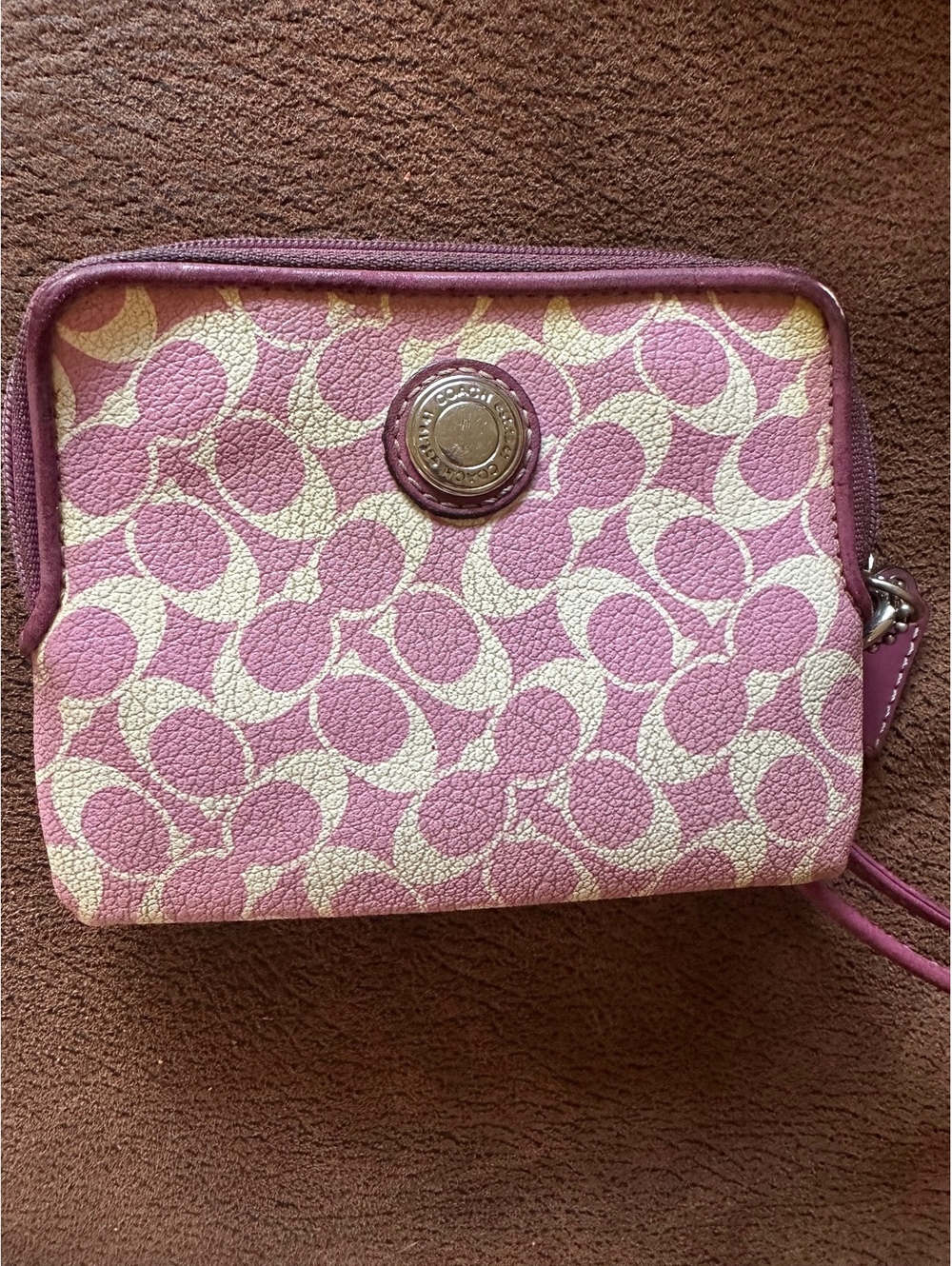 Vintage Y2K Coach Signature Optic Pink Mini Wristlet / Pouch
